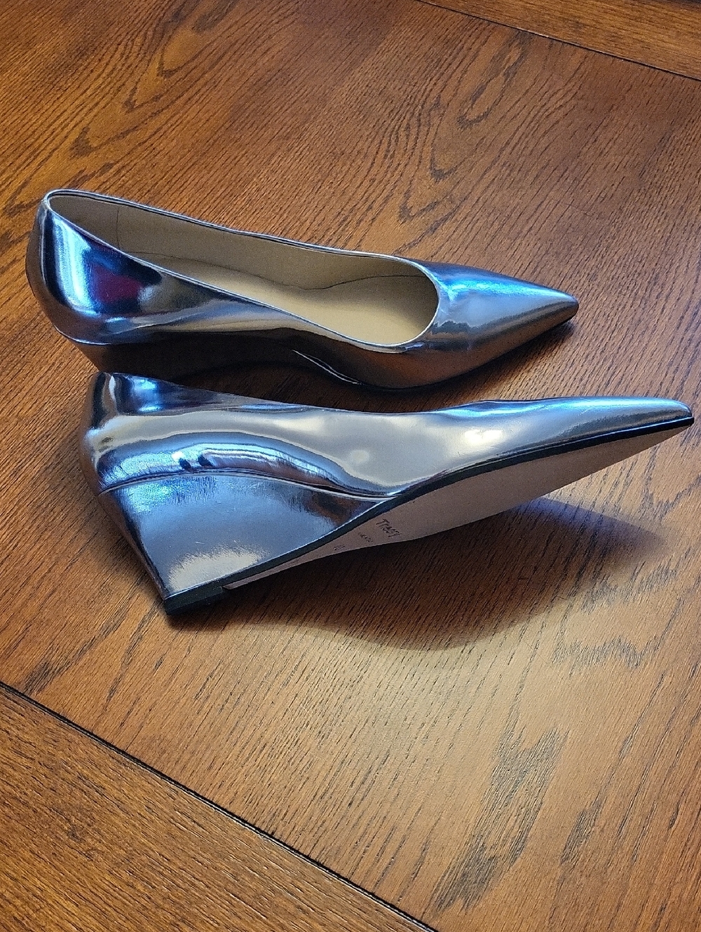 Theory Silver Metallic Wedges Shoes,made In Italy - Picture 2 of 10
